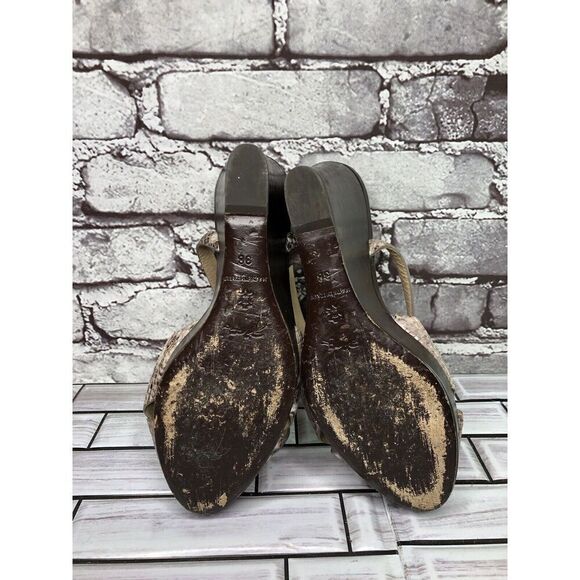 Longchamp Gray Taupe Snake Skin Leather Peep Toe Wedge Strap Sandals Women Sz 38 - Picture 16 of 16